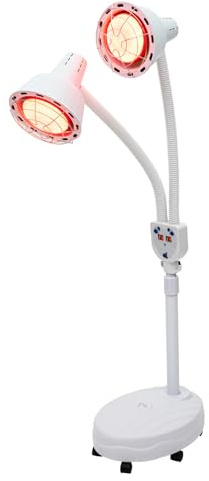 Pinuox Infrarot Lampen 275W Infrarotlampe Wärmelampe Doppelkopf Rotlicht Lampe Massagelampe Einstellbare Heizlampe mit Ständer, Fernbedienung, 360° Drehbar Rotlichtlampe