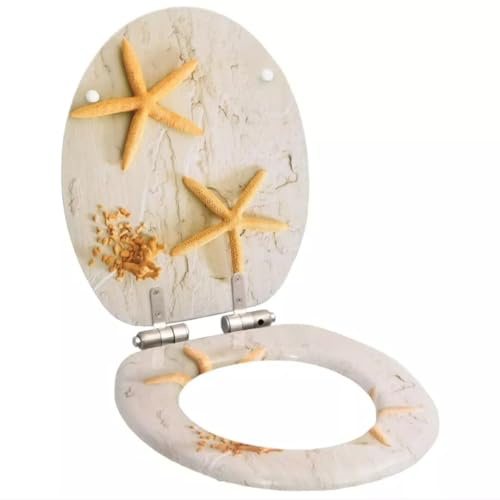 Wooden Starfish Design Toilet Seat with Soft Close Lid – Durable, Easy to Install (1)