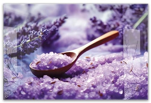 timalo Küchenbild aus Acrylglas modernes Wandbild Glasbild Deko Küche XXL Acryl-Bild wie Glas | 60x40cm Lavendel Salzkristalle violett Kristalle, Badesalz, Bad & Spa