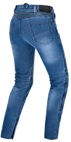 SHIMA Zenith Motorrad Jeans Damen mit Protektoren GFLEXX Knieprotektoren Motorradhose Kurzgrößen Hosen für die Frau Protektorenhose Textilhose Urban Stretch Jeanshose Lang (Frauen, Blau, 24/30)
