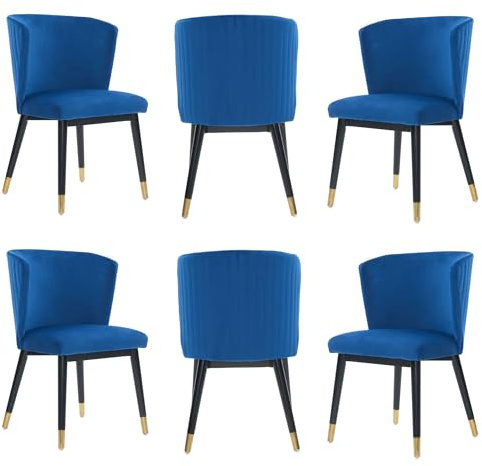 Life Interiors Sofina Modern Tufted Velvet Dining Chair – Upholstered Accent Chair with Curved Back, Gold-Tipped Rubberwood Legs & Durable Wooden Frame - Dining Room Living Room Restaurants