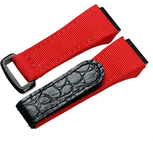 Svapo 25mm Herren Nylongewebe mit Lederarmband für Richard Watch Mille Strap Band Armband Schnalle für Federstegversion(Red)