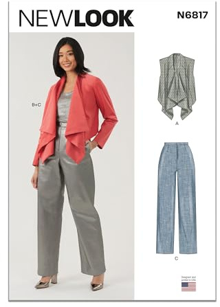 New Look Sewing Pattern UN6817A Misses' Draped Front Vest, Jacket and Trousers A (10-12-14-16-18-20-22)