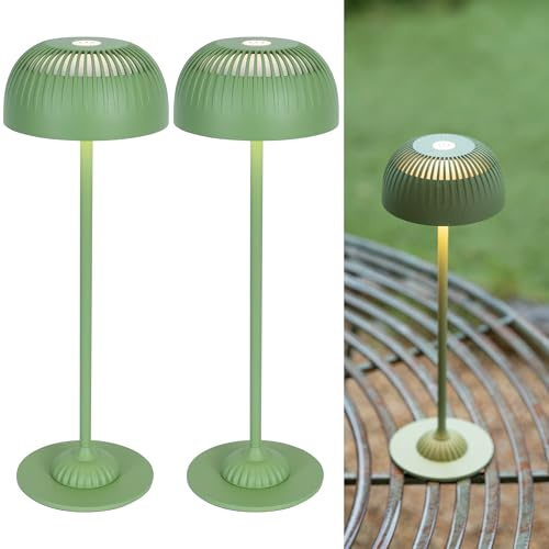 LuminexDesigns Set di 2 Lampade da Comodino Touch Senza Fili, Lampade da Tavolo LED Dimmerabili Ricaricabili 5200mAh, 3 Modalità di Luce, IP54, Luce Accogliente per Camera da Letto e Casa, Verde