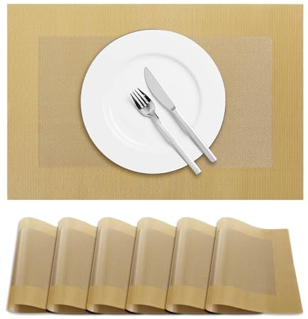 Terafeels 6er-Set Platzsets abwaschbar – Tischsets abwaschbar, Platzdeckchen Hitzebeständig, rutschfest Teller Untersetzer für Esstisch (Gelb)