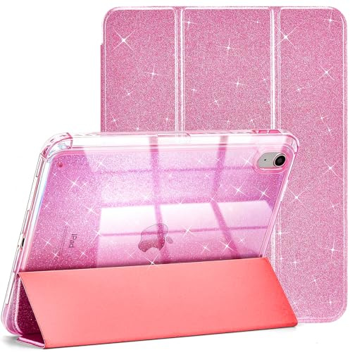 Glitter Case for iPad A16 11th Gen 11 2025/iPad 10th 10.9 2022, Rose Red | with Pencil Holder,Hard PC Transparent Back Shell, Cute Glitter Design,Trifold Stand Cover Dual Angle,Auto Sleep/Wake