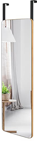 GYMAX Specchio da Porta e da Parete, con Cornice Rettangolare in Bambù di Alta Qualità, Vetro Molato con Pellicola Protettiva, Design Elegante, Ampia Gamma di Applicazioni, 100x35x1,9 cm