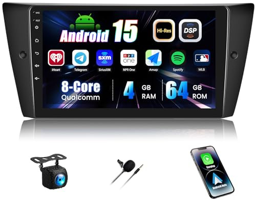 CAMECHO Qualcomm 8-Core Android 15 Autoradio per BMW E90/E92/E93 2005-2012, 4+64G Radio Bluetooth con Wireless Carplay Android Auto DSP WIFI GPS FM/RDS con Telecamera Posteriore IPS Touchscreen