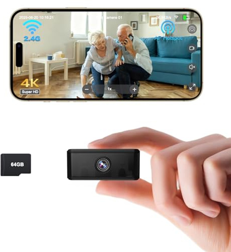 UCOCARE Camera Espion, Fonctionne avec ou sans Wi-FI, Camera de Surveillance sans Internet avec Carte TF de 64 Go, Vision Nocturne, Support Magnétique, Mini Camera pour Intérieur/Extérieur(Noir)