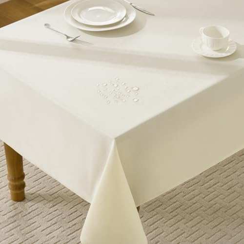 FIBORIA Tischdecke 160x120 cm Rechteckig Abwaschbare Leinenoptik Tischtuch abwischbare Wasserabweisende Gartentischdecke Beige klein Tablecloth für Ostern,Frühling,Outdoor,Party,Geburtstag,Hochzeiten