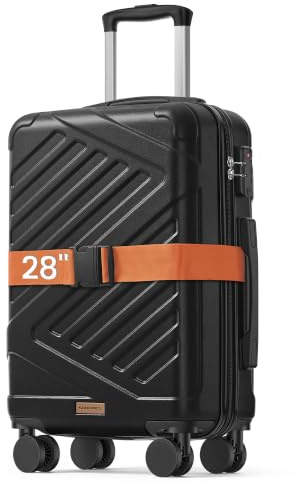SONGMICS Koffer, Reisekoffer, Hartschalenkoffer mit TSA-Schloss, Koffergurt, ABS-Trolley, 4 Zwillingsrollen, erweiterbar, XL, 75 cm, tintenschwarz RLP003B101