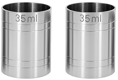 Chabrias Ltd 2 Pack 35ml Premium Stainless Steel Silver Thimble Measure Barware Professional Spirit Measuring Cups, Home Bars, Cocktail Stations & Bartenders, CE Marked