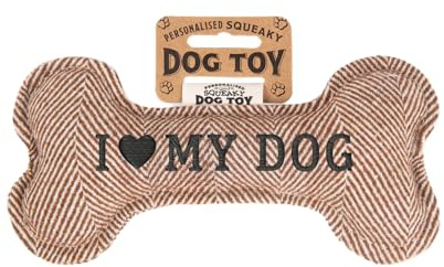 History & Heraldry Personalisiertes Quietschendes Hundespielzeug, Knochen Form, Brown, mit 'I My Dog' Aufschrift, Stoffspielzeug für Hunde