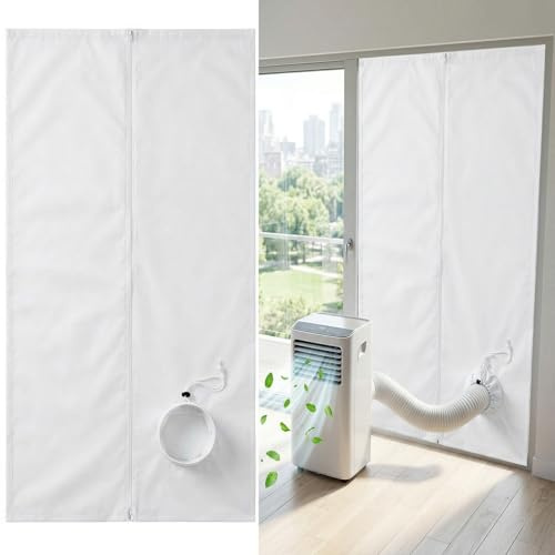 Oziral Kit d’Étanchéité Porte et Fenêtre 100x210cm avec Passage à Cordon & 7M Bandes Adhésives – Joint de Porte pour Climatiseurs Portables Calfeutrage Climatiseur Mobile