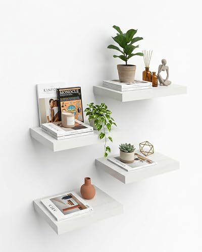 Amveya 4 Set Wandregal Schwebend Weiß 25x22cm Regalbrett Regale für Wände Regalbrett Wand Regal Regale Kleines Hängeregal Bücherregal Geeignet für Büros, Wohnzimmer, Schlafzimmer und Küchen (4, 25cm)