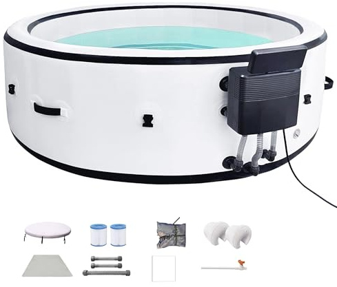 Aufblasbarer Whirlpool, tragbares Spa mit Heizung, Max Temp 40℃/40.0 °C, 150 Airjets, passend für 4-6 Personen, ideal für Terrasse und Außenbereich