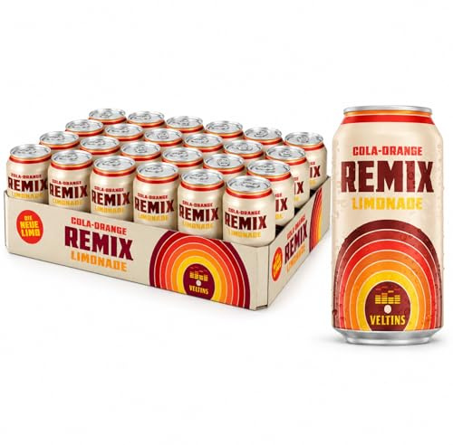 VELTINS Remix Cola-Orange Alkoholfrei, EINWEG (24 x 0,33 l Dose) – Cola-Orangen-Limonade mit deutlich mehr Fruchtsaft, 0,0% Alkohol – fruchtig-spritzig im nostalgischen Retro-Design