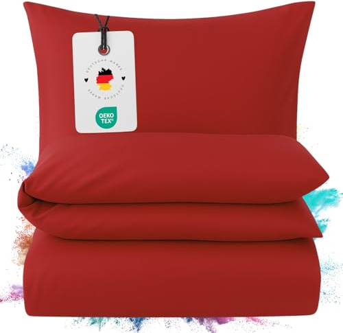 Carpe Sonno Mako Satin Bettwäsche 155x240 cm Uni – Rot Baumwolle | Einfarbige Hotelqualität aus 100 % gekämmter Baumwolle | Bettbezug mit Reißverschluss + Kissenbezug 80x80 | ganzjährig