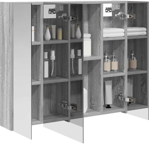 vidaXL Badezimmerspiegelschrank Graues Sonoma 80 x 14,5 x 70 cm, Badezimmer Aufbewahrung, rechteckiger Schrank, modernes Design, platzsparender Wandspiegel, verstellbares Regal, Organizer
