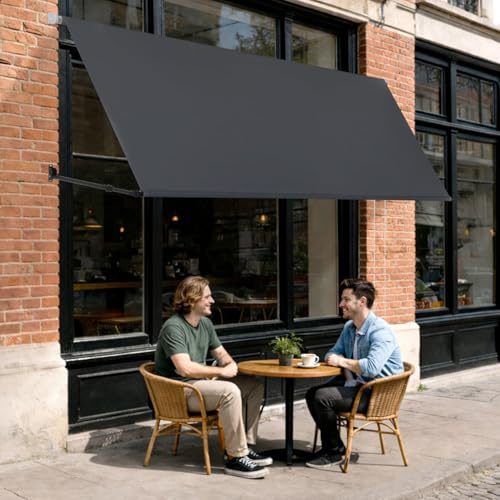 Jayseuw Tenda da sole retrattile, 200 x 150 cm, braccio di sostegno regolabile 70 – 120 cm, catena di perle da 2 m, montaggio a parete, protezione solare e antivento per balcone, terrazza, giardino