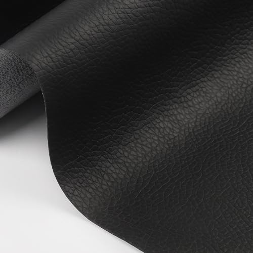 Kunstleder Meterware Schwarz, 200 x 140cm Leder Stoff Wasserdicht Lederimitat Texturiert Lederstoff Lederreste zum NäHen für DIY Sofas Stühle Ledertaschen Reparatur