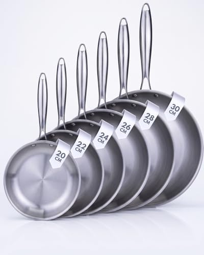 BAVARY All & Induction Hob Pan Set, Stainless Steel Frying Pan (20 to 30cm)