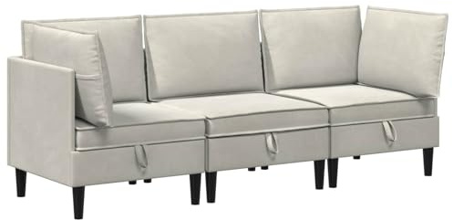 Generisch 3-Piece Velvet Living Room Set Cream Box Cushion Design | Ergonomic Sofa, Foam Filled Seats, Easy Care, Modern Style for Home
