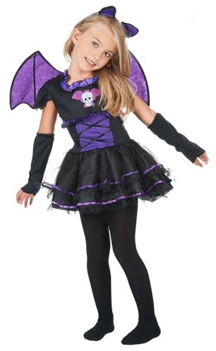 DEGUISE TOI - Déguisement chauve-souris noire et violette fille - Robe - Serre-tête - Ailes - 2 Manchettes - L 10-12 ans (130-140 cm) - Violet - Déguisements enfants - 100% Polyester - Lavage à la