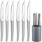 Lou Laguiole Steakmesser-Set JET im Messerblock, Edelstahl sandgestrahlt, scharfe mikrogezahnte Klinge, 6 Messer im Block