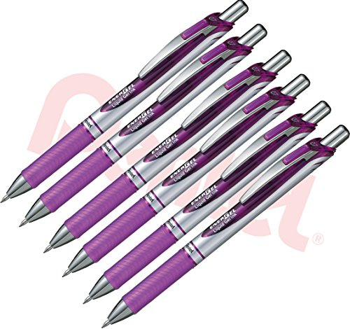 Pentel EnerGel Gel Rollerball Pen with Push Mechanism, Pack of 6, 0.7 mm (Purple, Pack of 6)