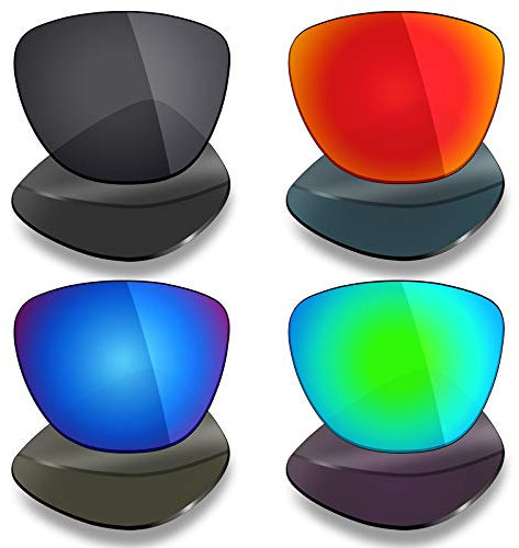 Mryok 4 pares de lentes polarizadas de repuesto para gafas de sol Oakley Frogskins – negro/rojo fuego/azul hielo/verde esmeralda