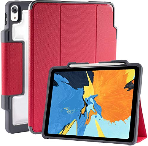 STM Bags Dux Plus Case Folio Schutzhülle für Apple 12,9 iPad Pro (2018) - rot/transparent [Lädt Apple Pencil 2 kabellos I Militär Standard I Wasserabweisend I Standfunktion I Wake/Sleep]