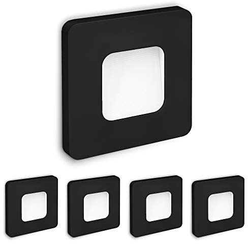 SSC-LUXon 5 Stück LED Einbau Wandleuchte Treppe DEVA Netzteil integriert 1W, warmweiß für Ø 60mm Dosen - 5x Wandspot schwarz
