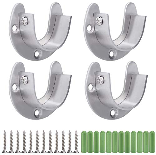 Rundrohr-Halterung 4 Stück U-Form Edelstahl Kleiderschrank Stangenhalter Kleiderstange Auflagen mit Schrauben für Duschvorhangstange Schrankrohr, 25mm