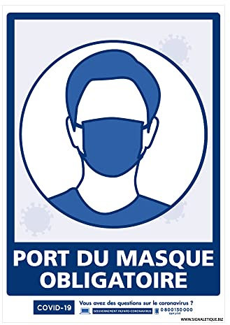 Panneau Port du Masque Obligatoire Rectangulaire. Signalisation CORONAVIRUS. Autocollant Masque Obligatoire, Panneau PVC, Aluminium - 300 x 420 mm - Aluminium 2 mm