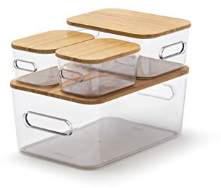 SmartStore - 4er Set Compact M S XS Klarsichtboxen mit Bambusdeckel - Klarsichtbox - Deckel natur