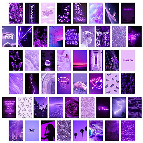 50 violette ästhetische Bilder für Wandcollage, Neon Collage Druckset, Euphoria Raumdekoration für Mädchen, Wandkunstdrucke für Zimmer, Schlafsaal Foto Display, VSCO Wall Poster für Schlafzimmer