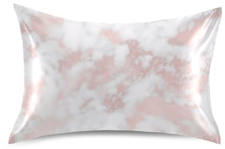 Blueangle Rose Gold Marble Satin Pillowcase for Hair and Skin Silk Pillowcase, Queen Size(20x30 inches) - Satin Pillow Covers with Envelope Closure
