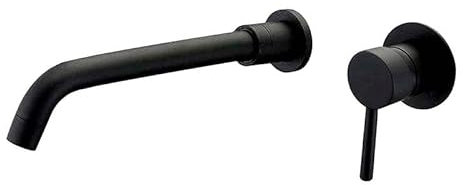VALAZ Wasserhahn Bad Unterputz Schwarz Matt | Einhebelmischer Waschbecken, Warm und Kaltwassermischer, Wassersparer | Schnelle Installation | Brass, Stainless, Auslauf 26cm, Guadiana-serie