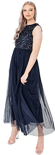 Maya Deluxe Vrouwen Midaxi Jurk Dames Mouwloze Pailletten Hoge Empire Taille Tule Versierd voor Bruiloft Gast Bal Bruidsmeisje, Bessen, 44