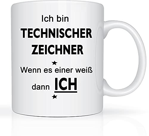 Print-Klex Berufstasse mit Technischer Zeichner Motiv Bedruckt Technischer Zeichner Tasse für Beruf Geschenk Kaffeebecher Geschenktasse Arbeitstasse Arbeitsbecher mit Druck 330ml Beruf Tasse