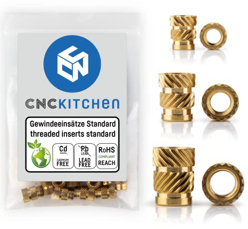 CNC Kitchen Original Gewindeeinsatz für 3D Druck, SET STANDARD 200 Stück (100Stk M3, 50 Stk M4&M5 Standard)
