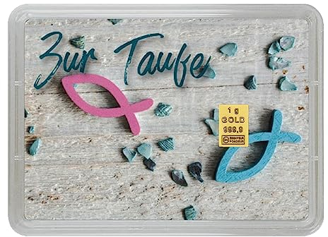 Goldstücke24 Taufgeschenk - Goldbarren 1g – Geschenk Motivbox “Segenswünsche zur Taufe” - Feingold 999,9, 1g Gold