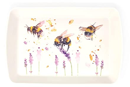 The Leonardo Collection Small Serving Tray Country Life Bees Floral Kitchen Top Saver Tea Bag Tidy 21cm, White