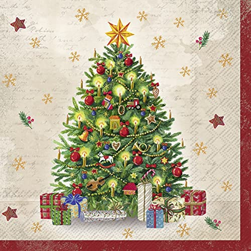 IHR Ideal Home Range - Servietten für Weihnachten FESTIVE TREE Weihnachtslieder Schneeflocken cream 20 St. Lunch-Servietten 33 cm x 33 cm