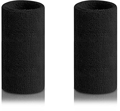 2 Stück schweißband Handgelenk 6 Zoll Lang Schweißbänder Elastische Athletische Absorbierende Wristbands für Fußball Basketball, Leichtathletik (schwarz)