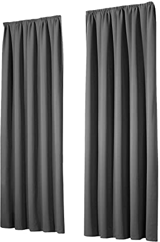 heimtexland Vorhang Blickdicht Thermovorhang Verdunklungsvorhänge 2er Set Kräuselband Deko Gardine isolierend Kälte Wärme Sonne Schall Ökotex Typ139 Dunkelgrau anthrazit HxB 245x135 cm