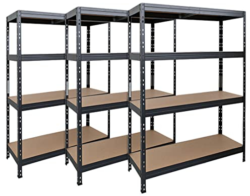 Master Regale 3er-Set Rivet Schwerlastregal mit lackierbaren HDF-Platten, 180x120x45cm (HxBxT), 4 Böden mit je 250kg Tragkraft, anthrazitgrau, praktisches Stecksystem, umweltfreundlich und recycelbar