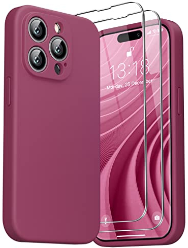 GOODVISH 3 in 1 Cover per iPhone 14 Pro Max Silicone per 6,7, con 2 Pezzi di Pellicola Protettiva, iPhone 14 Pro Max Custodia per Cellulare Antiurto Resistente 360° Protezione, Vino Rosso