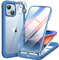 Miracase Compatible with iPhone 14 Case 6.1 inch, [Built-in Glass Screen Protector + Camera Lens Protector] Full Body Rubber Bumper Clear Back Case Cover (Capri Blue)